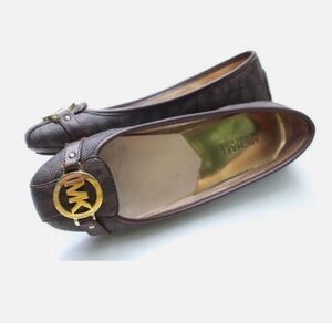 Michael Michael Kors Fulton Sz 6.5 Brown Logo Leather Moccasin Flats